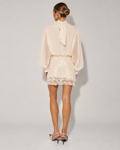 Champagne Hour Sequin Lace Mini Skirt Set