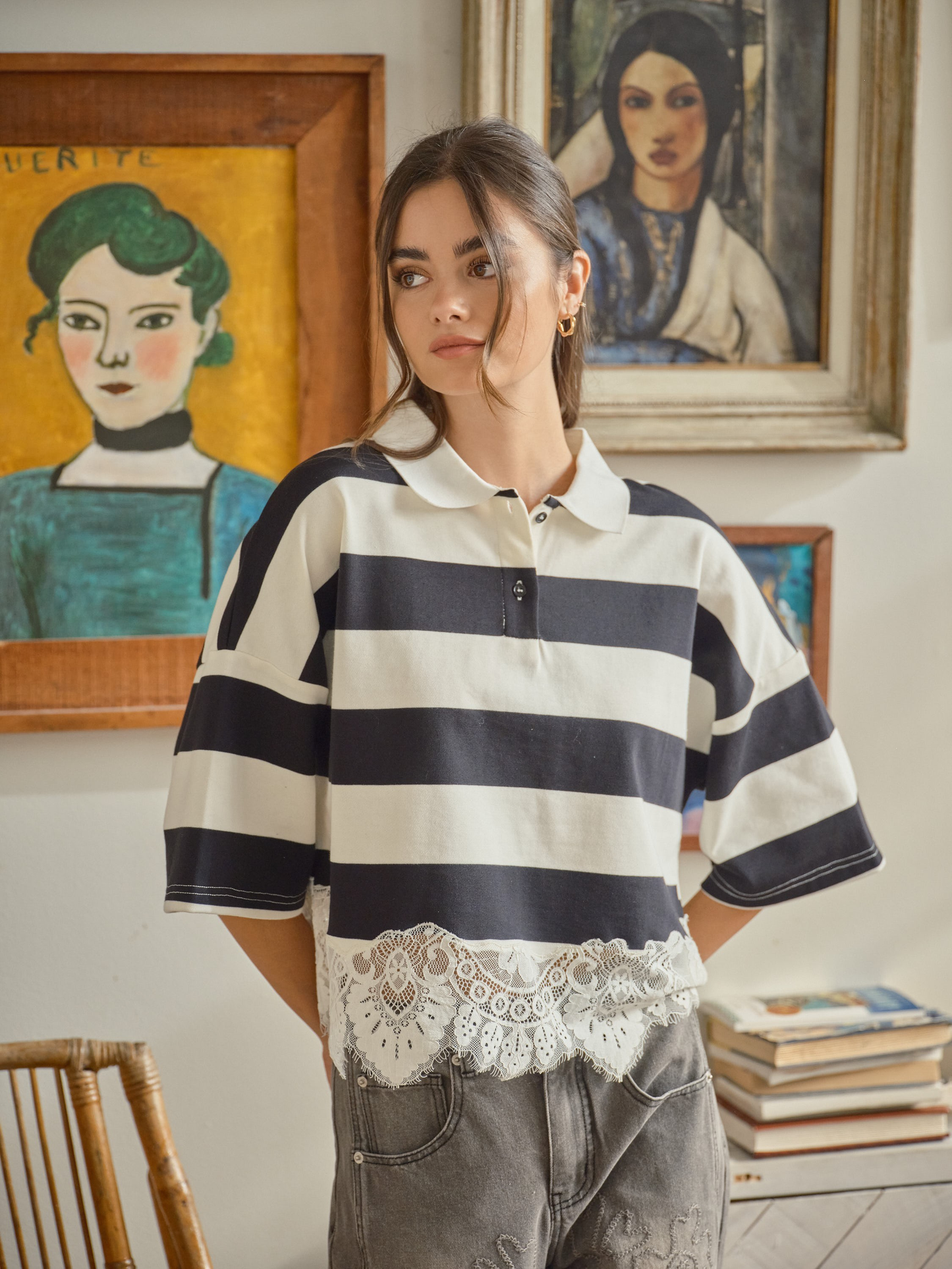 Stripe & Lace Top