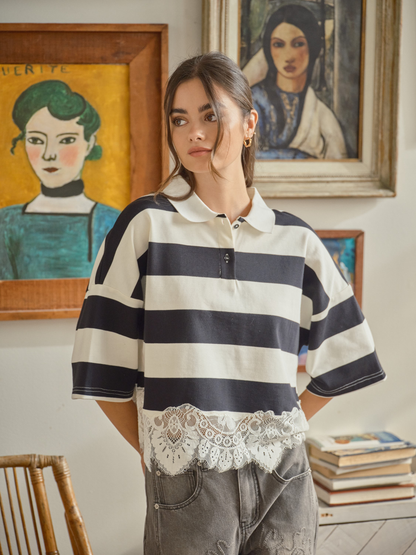 Stripe & Lace Top