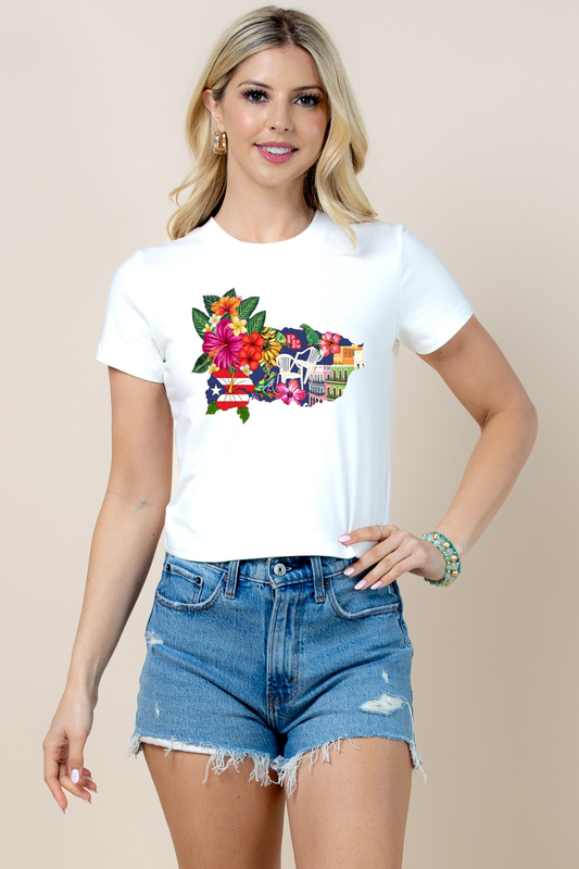 PR Floral Map Crop Tee