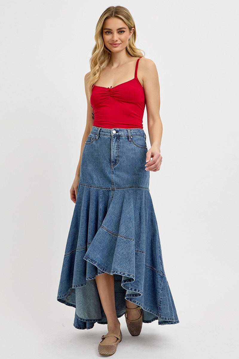 Sara High Low Denim Skirt