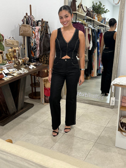 Sabel Denim Studded Pant Set