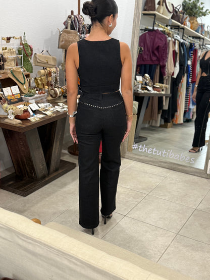 Sabel Denim Studded Pant Set