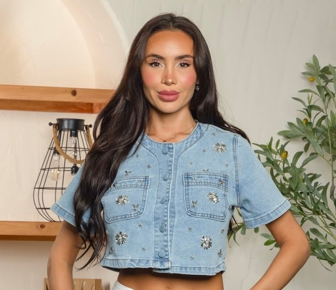 Crystal Denim Crop Top