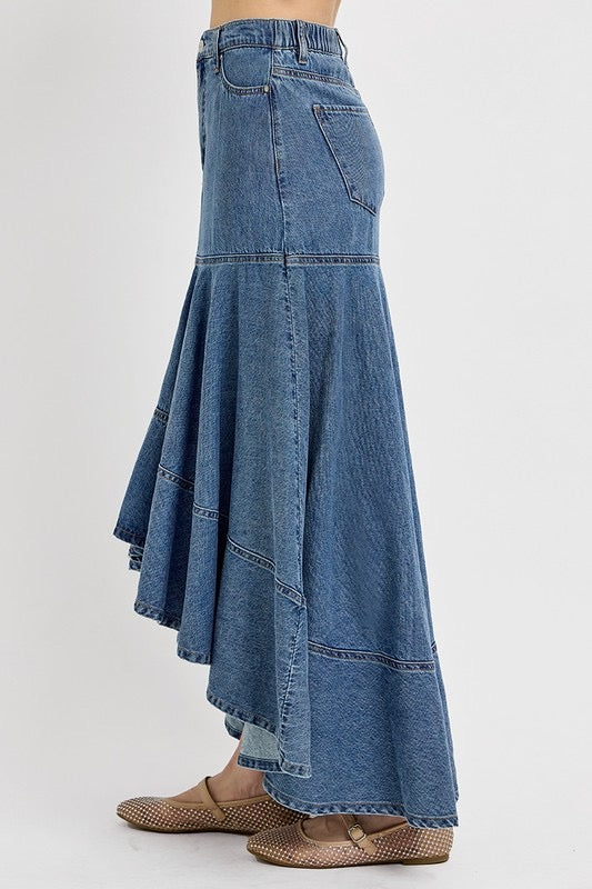 Sara High Low Denim Skirt