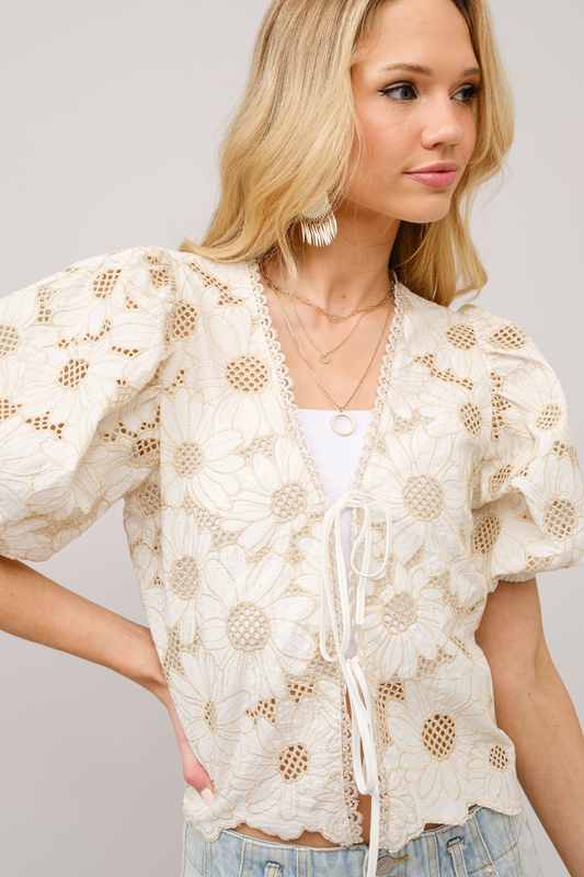 Sandy Lace Tie Front Top