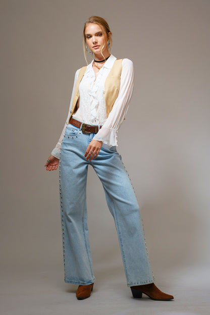 Western Diamond Studded Straight Leg Jeans