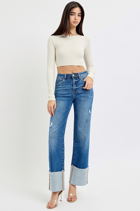 Gina High-Rise Wide-Cuff Ankle Jeans