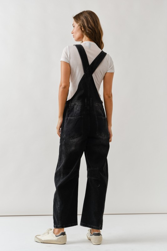 Brooks Black Slouchy Relax Fit Denim Overalls