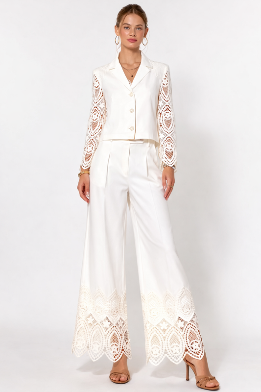 Arabella Cropped Pant Set with Crochet Trim