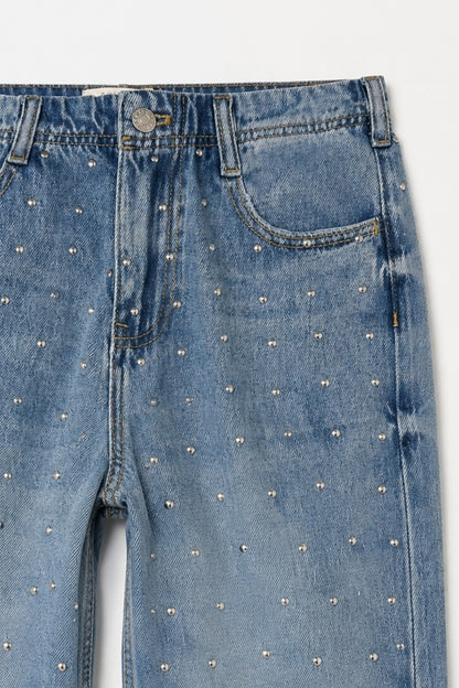 Rhinestone Wide Leg Denim Jeans