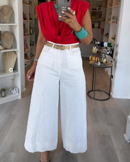 Bianco Textured Wide-Leg Jeans