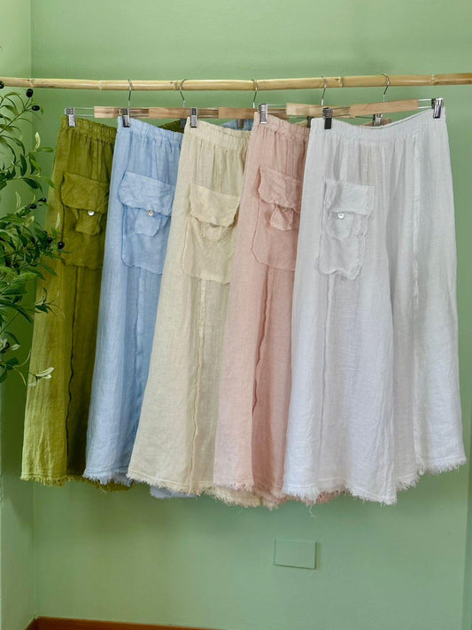 Ischia Linen Cargo Palazzo Pants