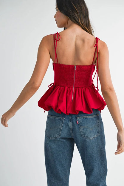 Scarlet Peplum Tie-Strap Top