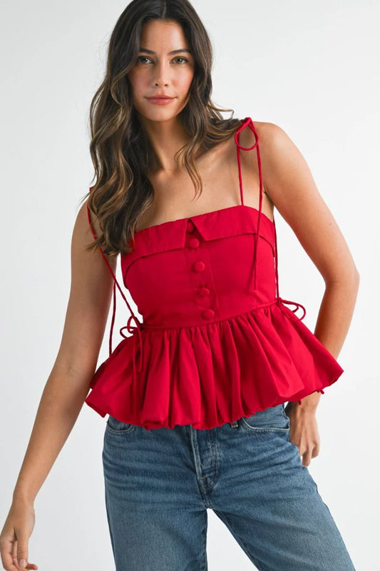 Scarlet Peplum Tie-Strap Top