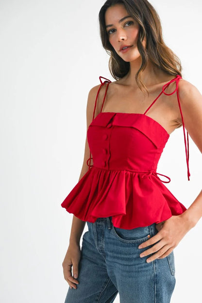 Scarlet Peplum Tie-Strap Top